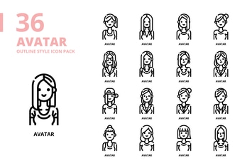 Women Avatar Outline Style Icon Set