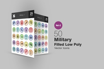 50 Military Filled Low Poly Icons