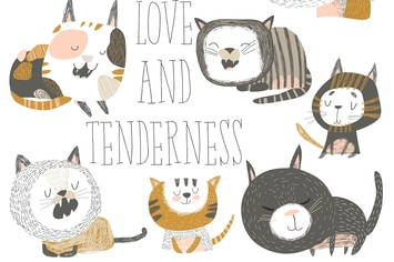 Cute cats in different poses on white background. 