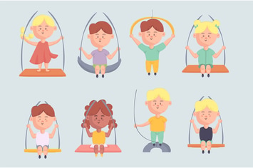 Little Kids Swinging on Rope Illustration Set