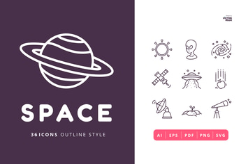 36 Space Icons Outline Style