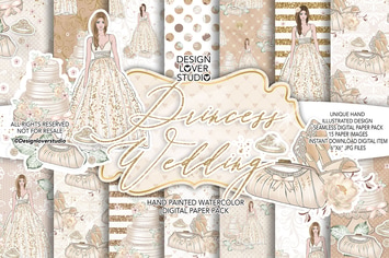 Princess Wedding digital paper pack
