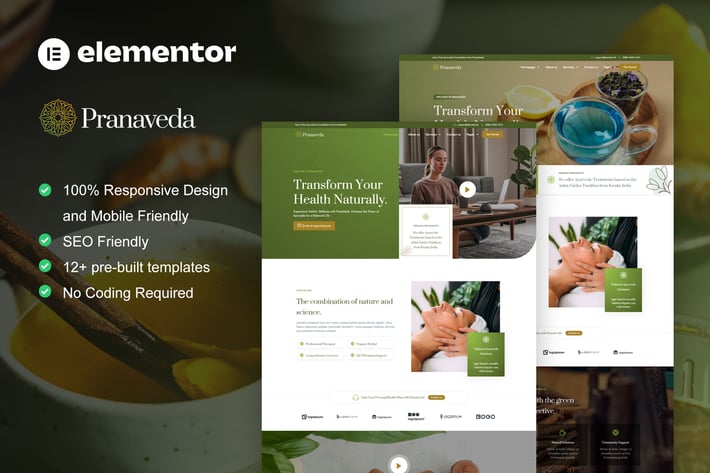 PranaVeda - Ayurveda Treatment & Spa Elementor Pro Template Kit