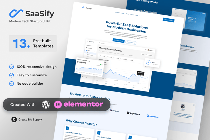 SaaSify - Modern Tech Startup Elementor Template Kit