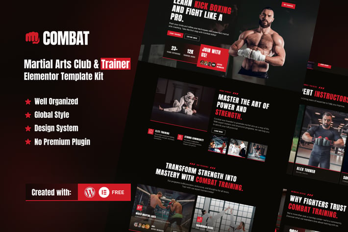 Combat - Martial Arts Club & Trainer Elementor Template Kit