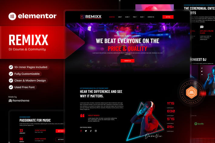 Remixx - Dj Course & Community Elementor Template Kit