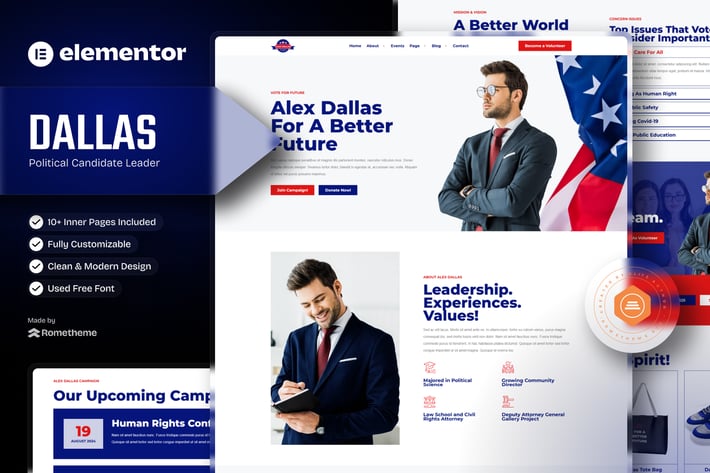 Dallas - Political Candidate Leader Elementor Teamplate Kit