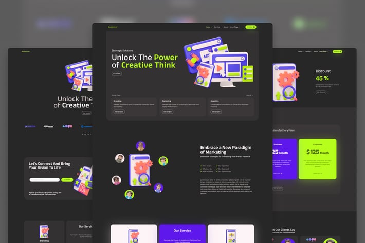 Markethink - Dark Mode Digital Marketing Agency Elementor Template Kit
