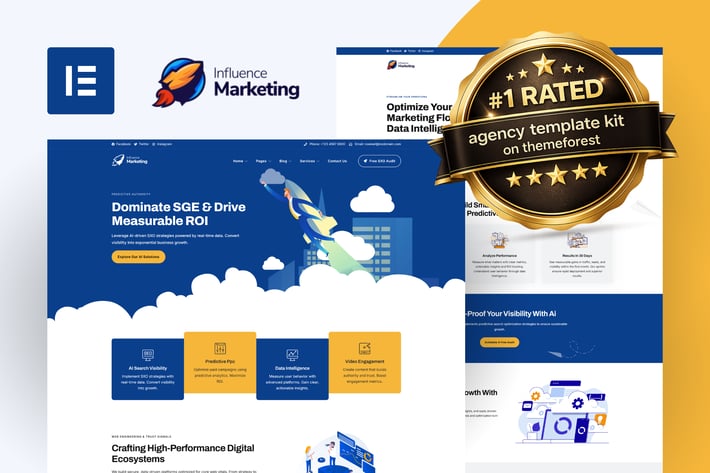 Influence Marketing - SEO & Digital Agency Elementor Pro Template Kit