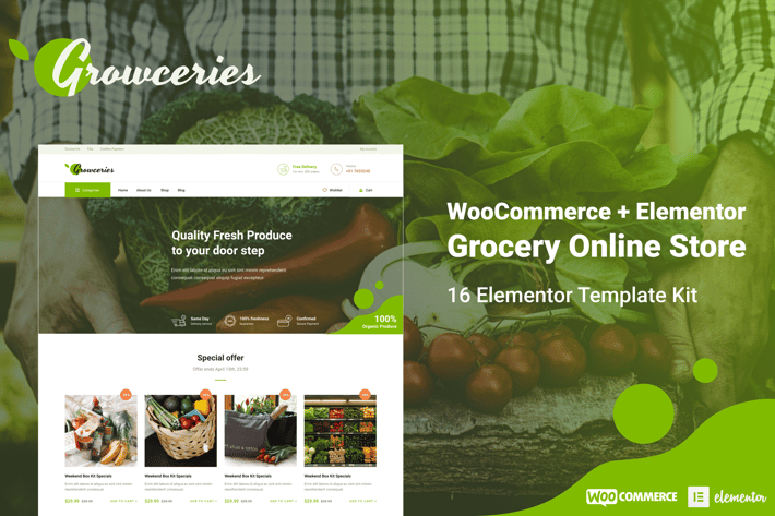 Growceries - Food & Grocery Store Elementor Template Kit