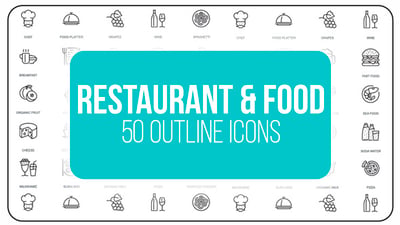 Restaurant and Sport - 50 Thin Line Icons