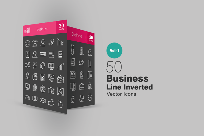 50 Business Line Inverted Icons