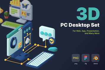 3D Isometric PC Desktop Set