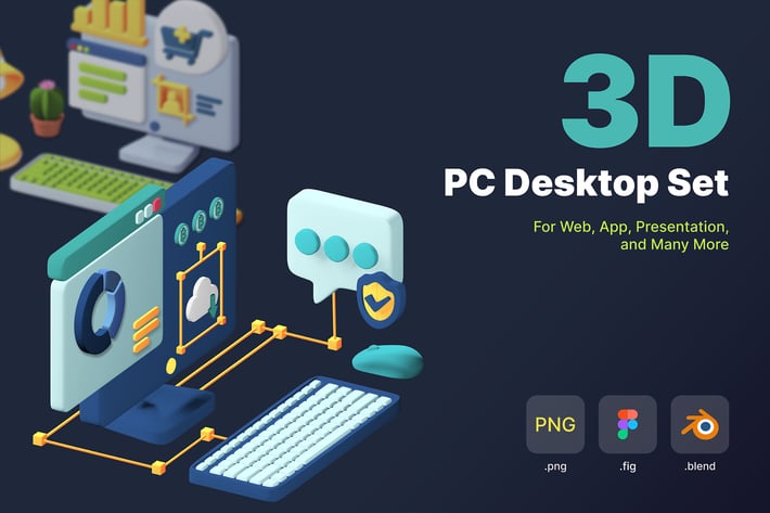 3D Isometric PC Desktop Set