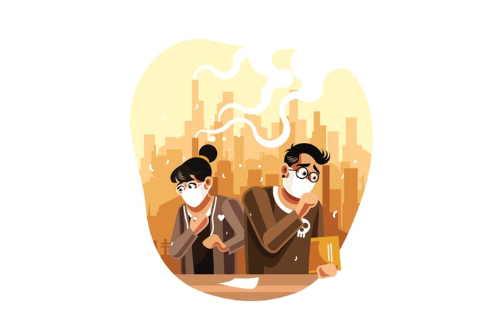 People in masks because of polluted air