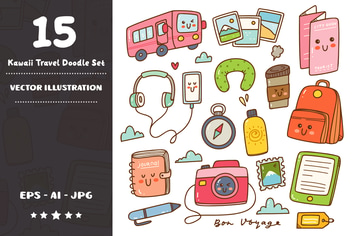 Kawaii Travel Doodle Set