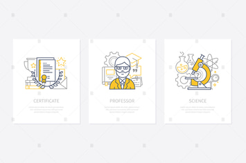 Certificates, diplomas, awards concept icons set