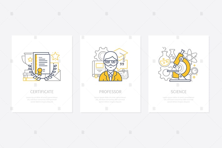 Certificates, diplomas, awards concept icons set