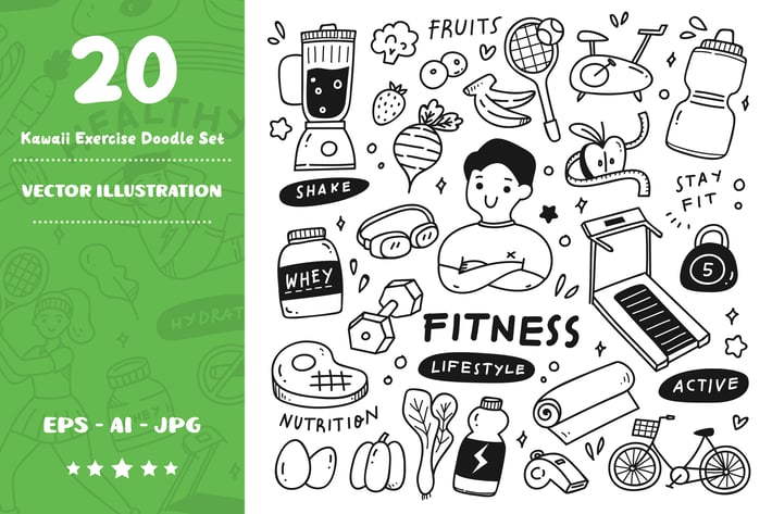 Kawaii Exercise Doodle Set