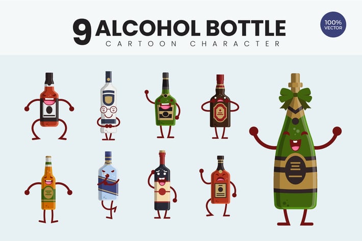 9 Cute Alcohol Bottle Vector Illustration