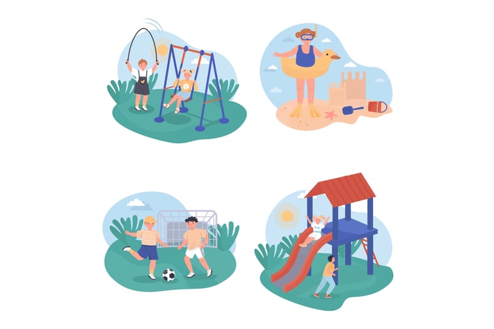 Children Play Concept Scenes Set