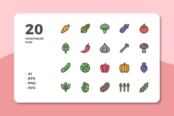 20 Vegetables Icons (Lineal Color)