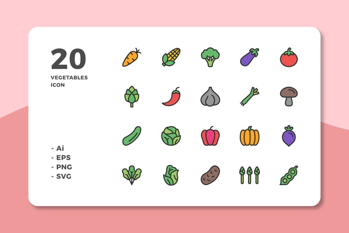 20 Vegetables Icons (Lineal Color)