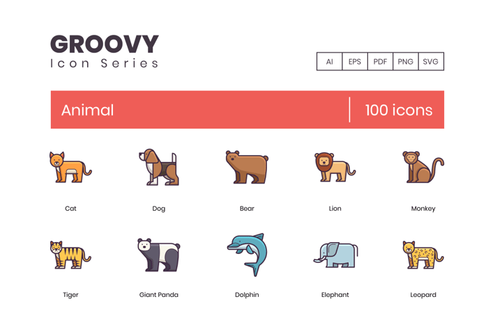 100 Animals Line Icons