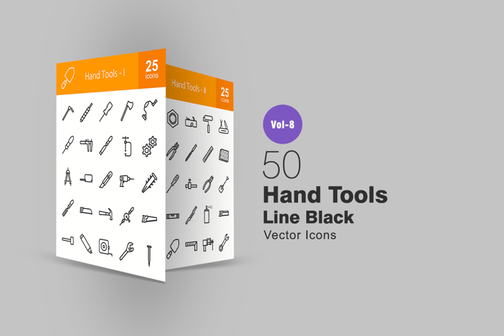 50 Hand Tools Line Icons