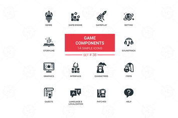 Game Components - vector flat design pictograms