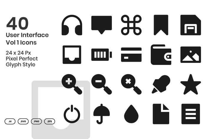 40 User Interface Vol 1 Icons Set - Glyph