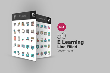 50 E Learning Filled Line Icons