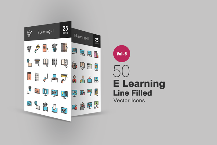 50 E Learning Filled Line Icons