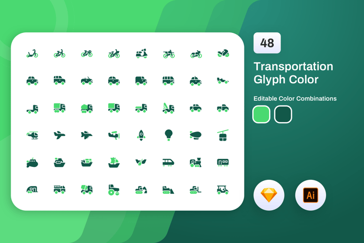 Transportation Glyph Color Icon Set