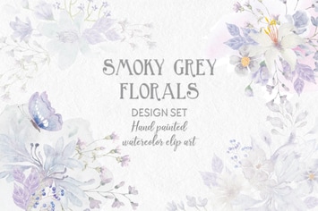 Smoky Grey Florals Watercolor Design Set