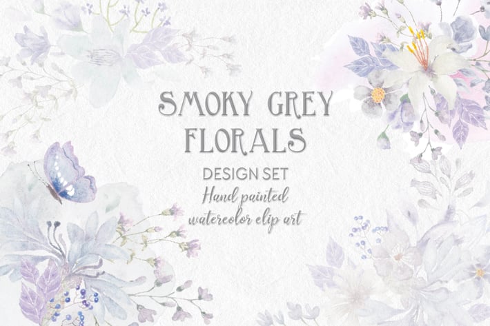 Smoky Grey Florals Watercolor Design Set