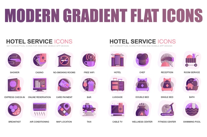 Modern Set Gradient Flat Icons