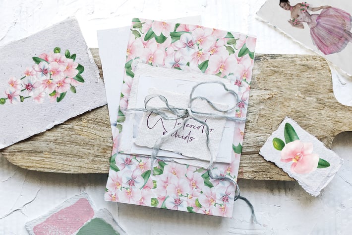 Watercolor orchid flowers illustrations set
