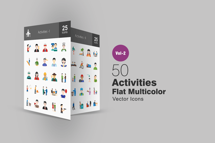 50 Activities Flat Multicolor Icons