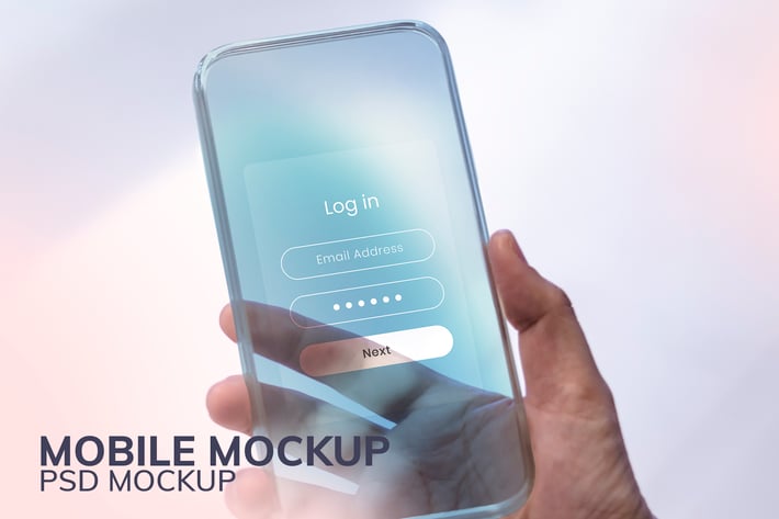 Future tech phone screen mockup transparent shell