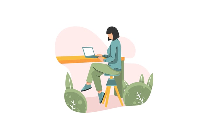 Young women and laptop illustration