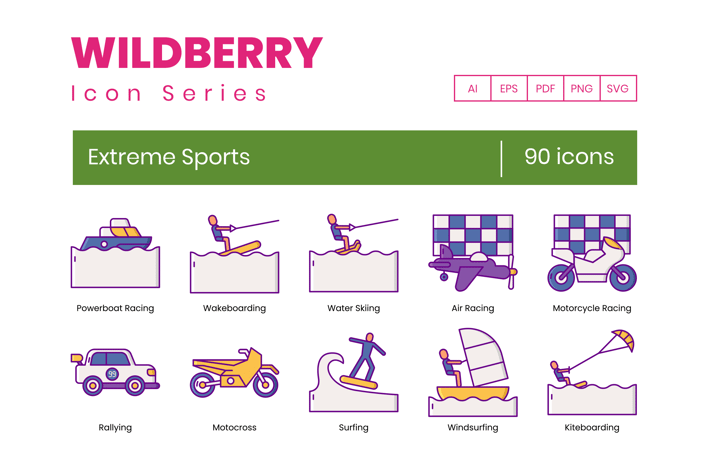 90 Extreme Sports Line Icons