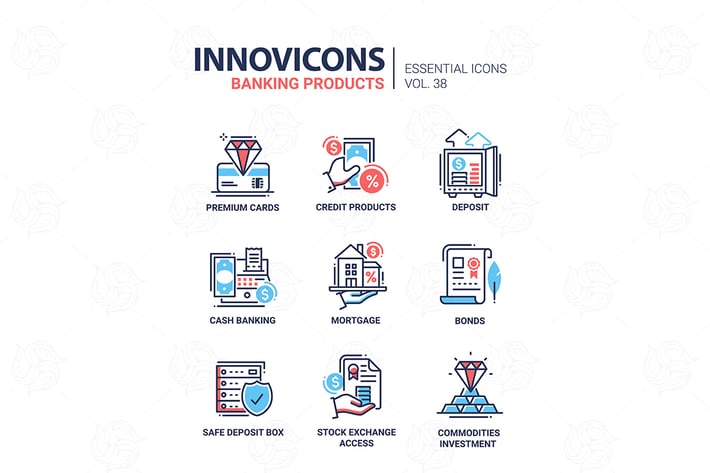 Banking Products - vector line design icons set