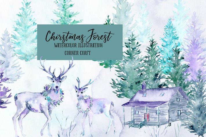 Watercolor Christmas Forest