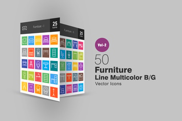 50 Furniture Line Multicolor Icons