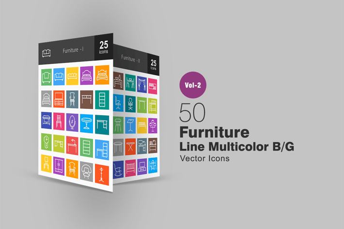 50 Furniture Line Multicolor Icons