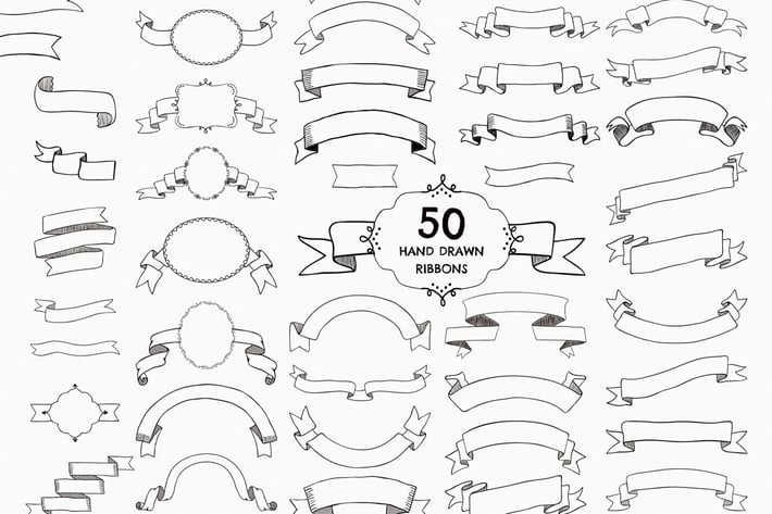 Hand Drawn Rustic Decorative Ribbons, Banners.