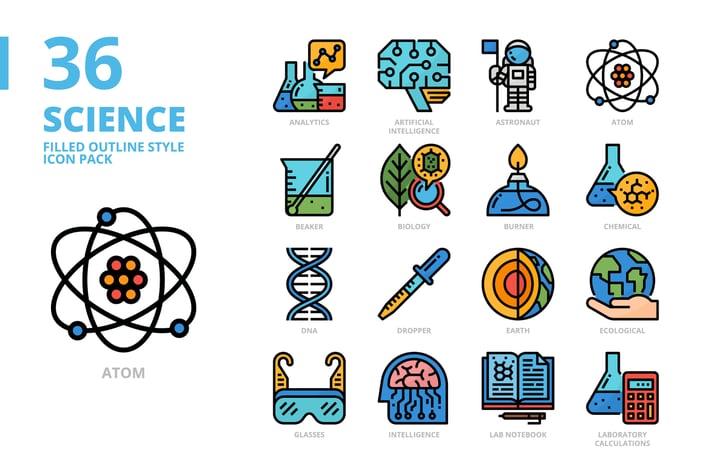 Science Filled Outline Style Icon Set