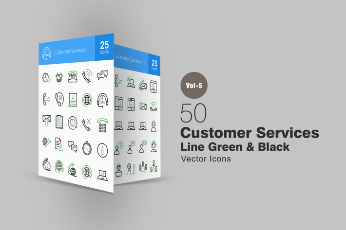 50 Customer Services Line Green & Black Icons