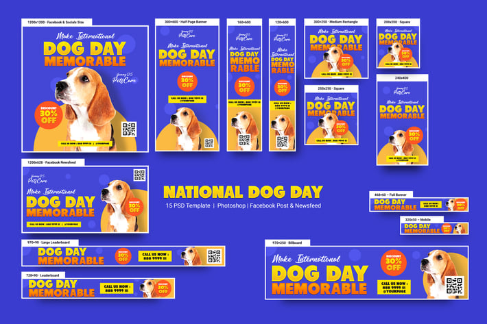 National Dog Day and Pet Care Banners Ad